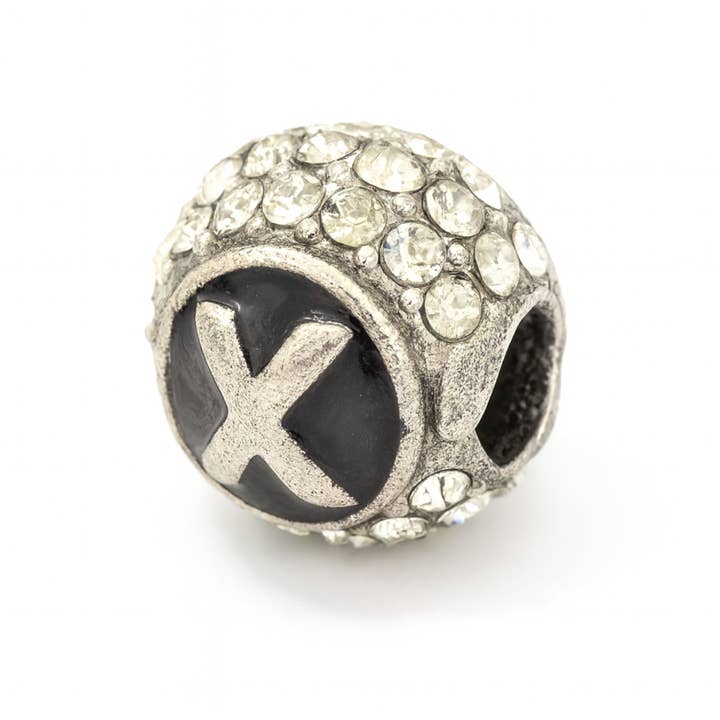 Only Beads - Wholesale Individual charm/pendant - Silver 11mm Double-Sided Letter “X” Rhinestone Round Beads 4