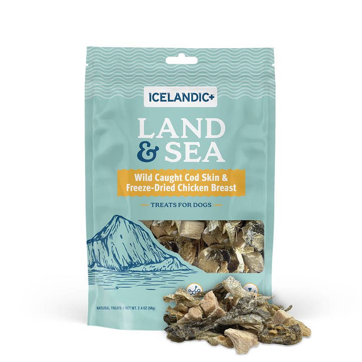 Icelandic+ - Wholesale Pet Treats - Dog - Icelandic+ Land & Sea Cod Skin Freeze-Dried Chickn Dog Treat