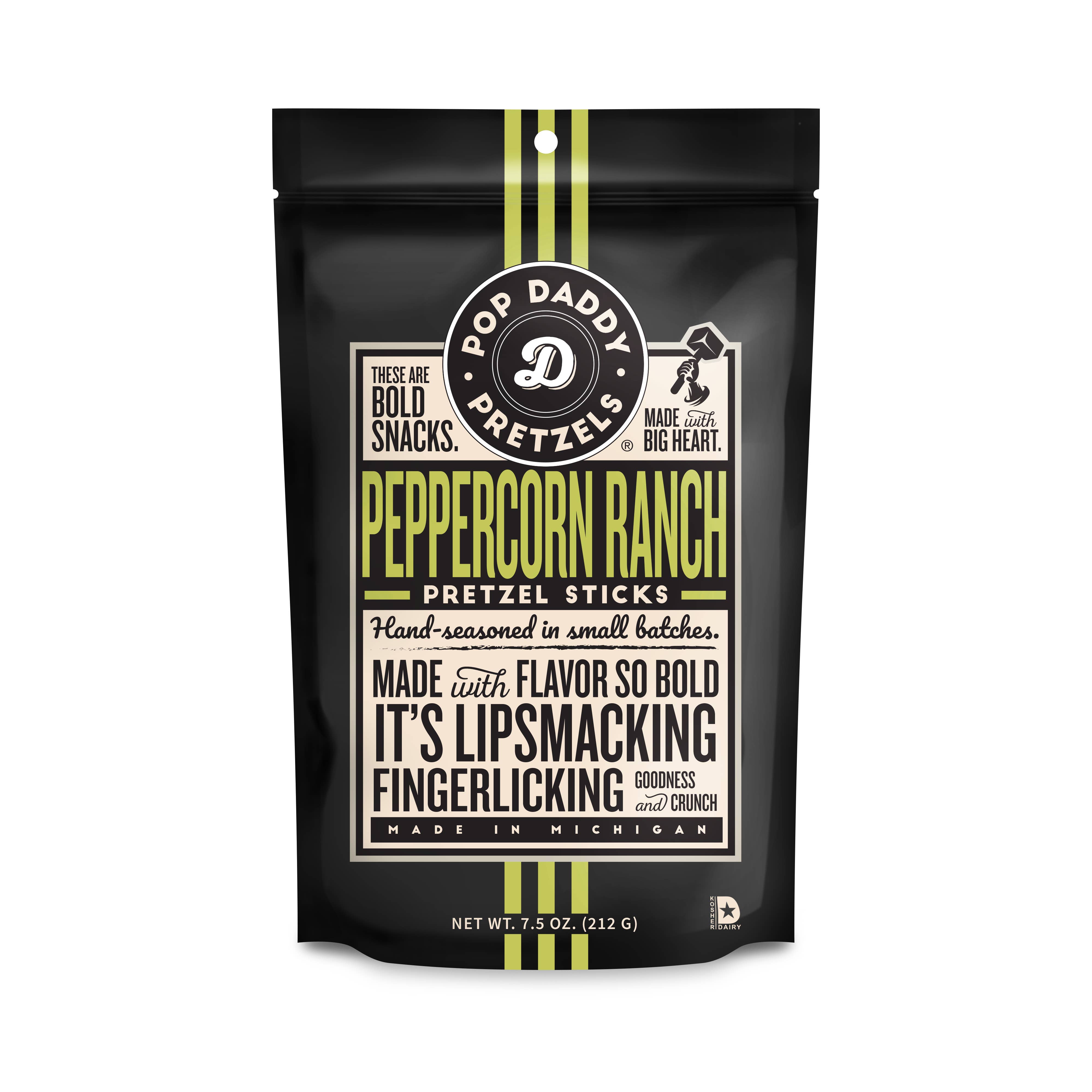 Pop Daddy Snacks - Vente Bretzels - Pop Daddy — Bretzels assaisonnés ranch aux grains de poivre 7,5 oz