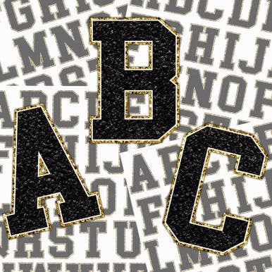 Trendy Transfers - Wholesale Sticker - Black Chenille Glitter Letters Sticker Sheet