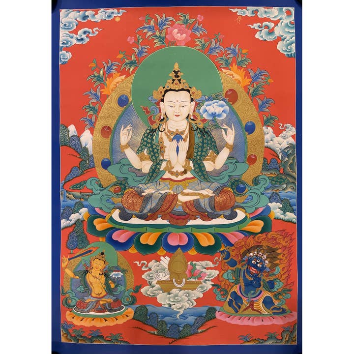 Chenrezig Meesterwerk Thangka Schilderij voor wholesale door Art Of Tibet