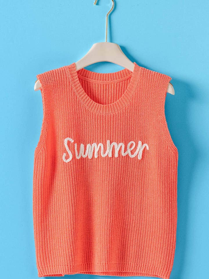"Summer" Script Embroidered Knit Tank Top for wholesale by Urban Daizy