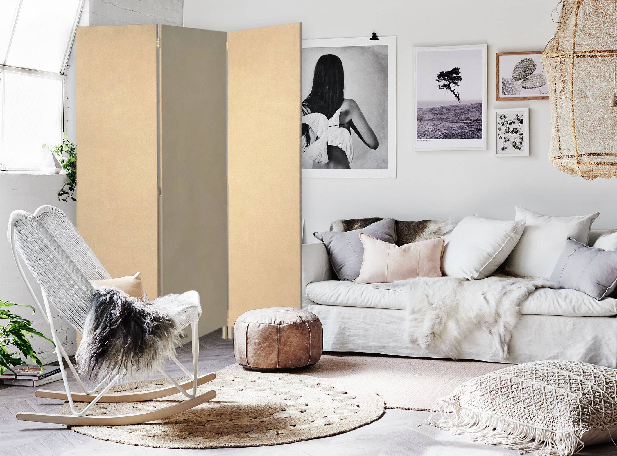 Screen Gems - Wholesale Room Divider - Soho Screen Gems 3 Panel Beige Fabric Room Divider3