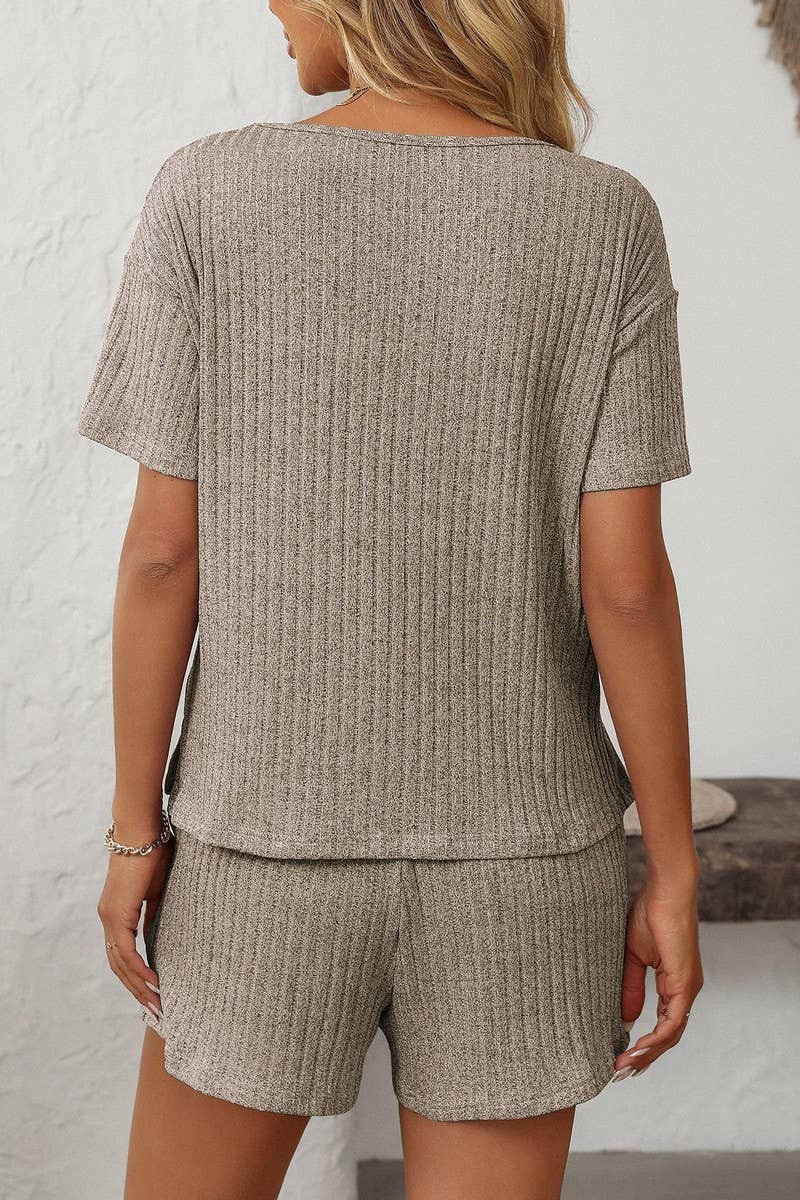 NINEXIS - Vente Ensemble de vêtements d'intérieur – femme - ENSEMBLE DE MAISON À MANCHES COURTES RAYÉ DE COULEUR UNIE CWSTB16635