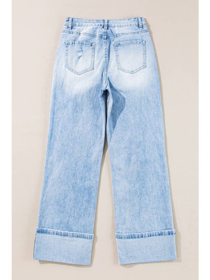 Beau Blue Light Wash Distressed Flare Jeans for wholesale on Faire
