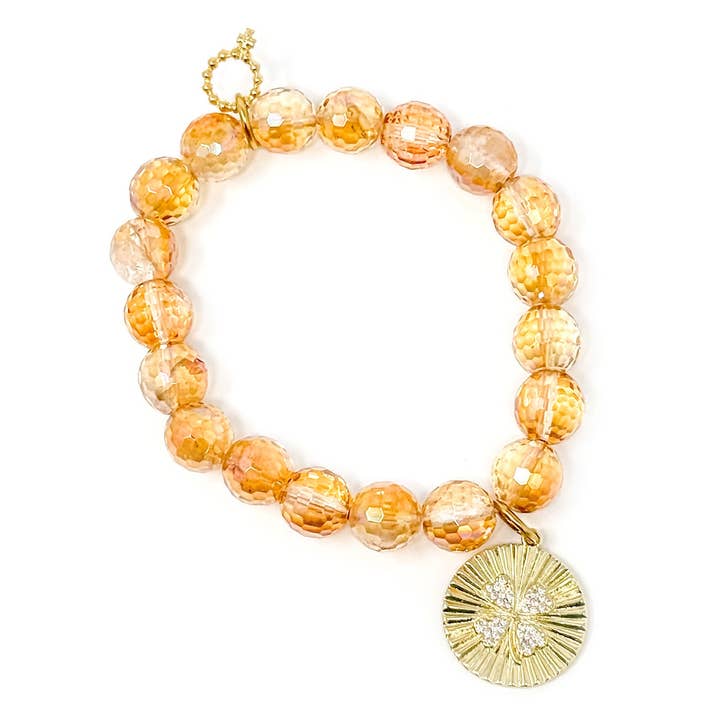 10mm Verguld Goudkwarts met Gouden Kristal Klaver voor wholesale door PowerBeads by jen