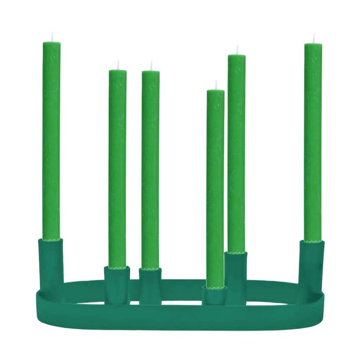 NEW! Oval Metal Candelabra in Beryl Green for wholesale by BRITISH COLOUR STANDARD