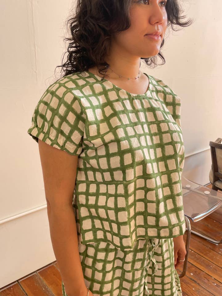Happy French Gang - Wholesale Blouse - Women's - Zélia Top Green Grid (XS-XXL)