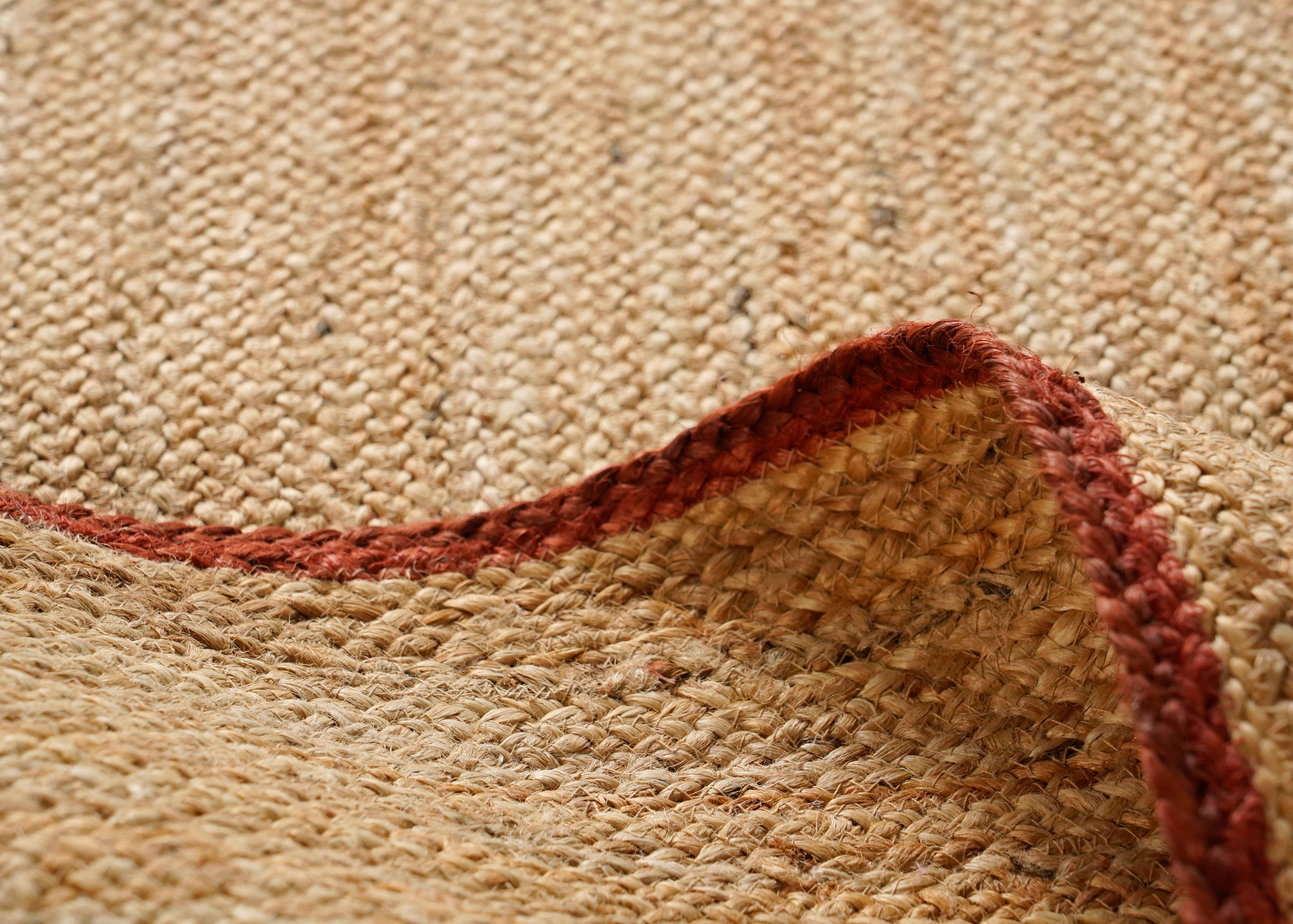 Chouhan Rugs - Wholesale Area rug - Hand Braided Natural Jute Rug With Red Stripes Line Decor7