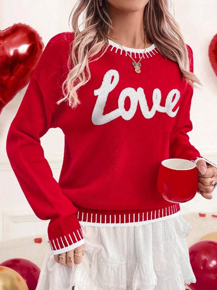 Valentine's Day Love Embroidery Knit Sweater DP25H795 for wholesale by Dipped Shop