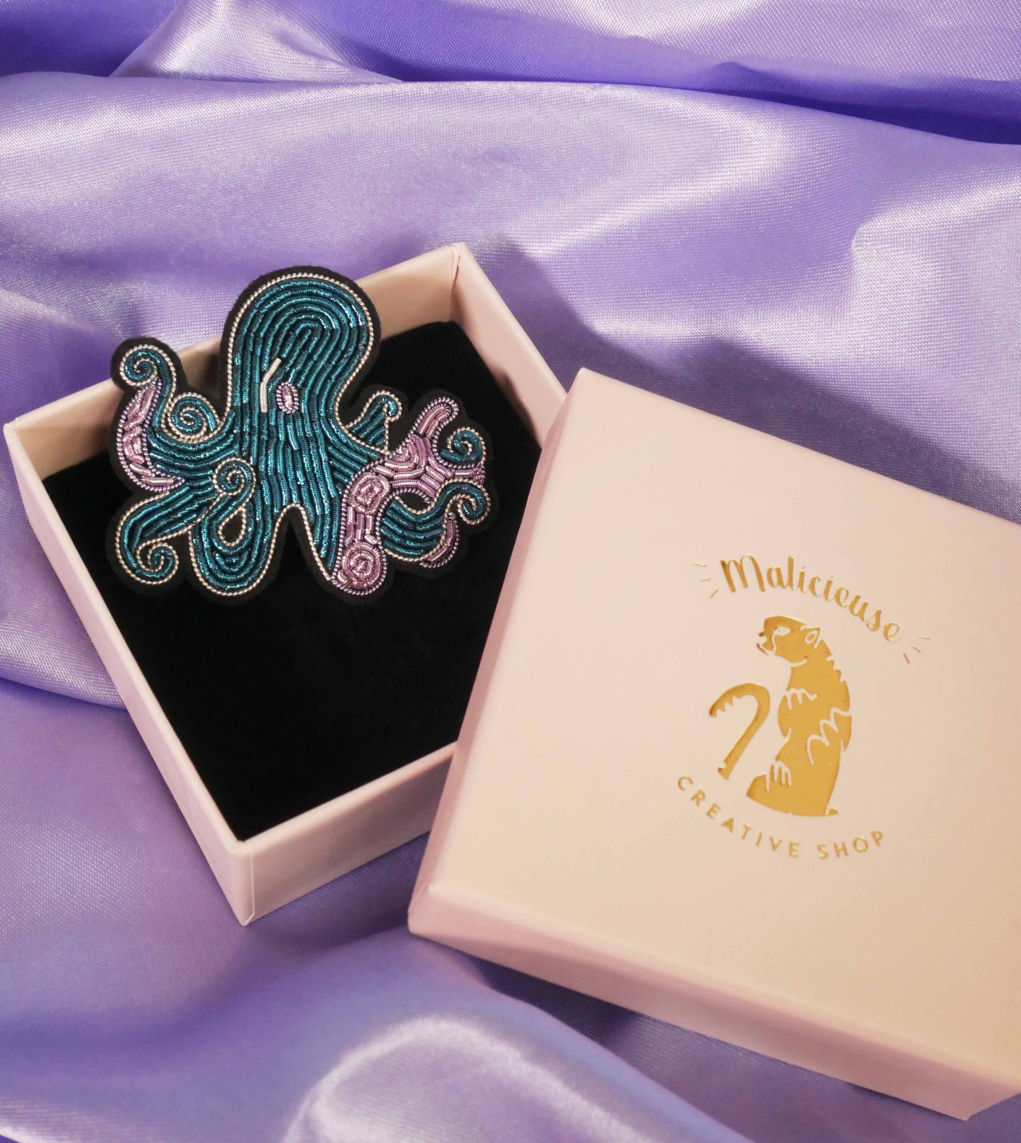 MALICIEUSE – Engroshandel Broche – Blæksprutte-broche - Håndlavet cannetille-broderi2