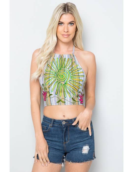Kathmandu Imports - Wholesale Blouse - Dames - Crop Top met halterprint (KT-1289)2