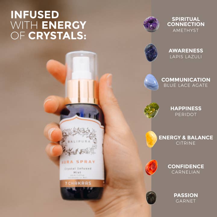 Balipura - Venta al por mayor Spray de minerales - Aura Smudge Mist 7 Chakras con infusión de cristales, 100 ml