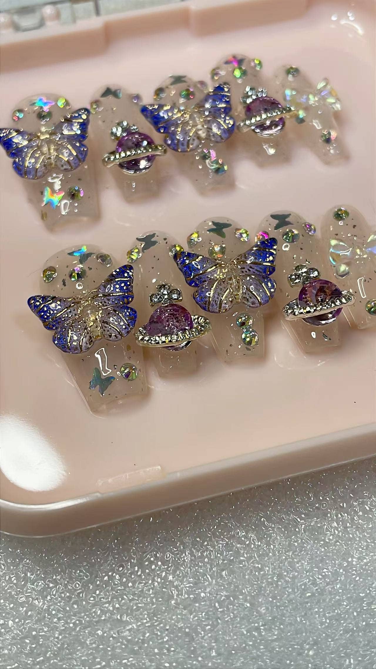 Azurenailshop - Wholesale Press-On/Fake Nails - Handmade Press On Nails, butterfly 3d false nail4