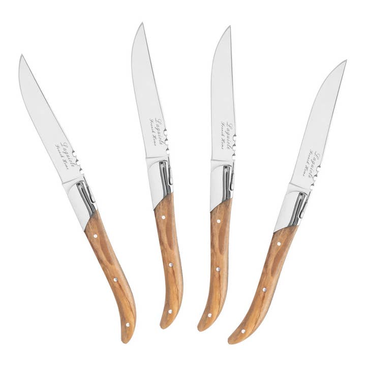 French Home - Wholesale Knife Set - Laguiole Connoisseur Steak Knives Set of 4 Olive Wood