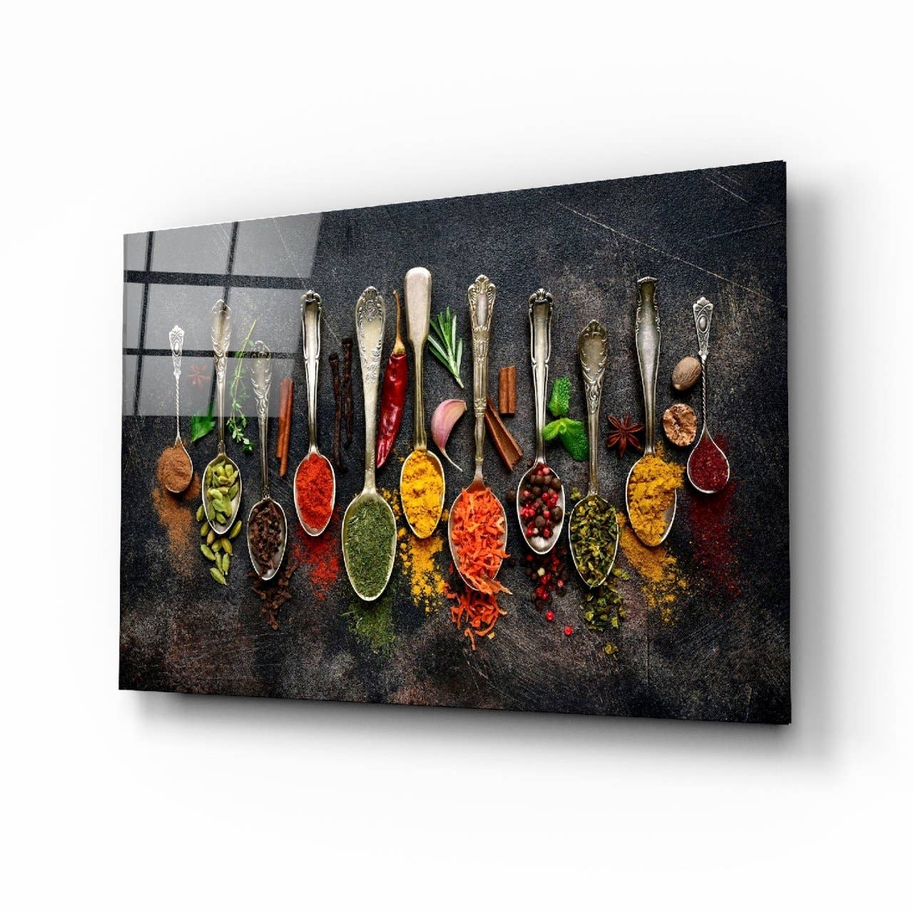 benjashop - Vendita all'ingrosso Stampa artistica - Arte della parete di vetro di arte della parete di stampa di spezie indiane 72x46cm