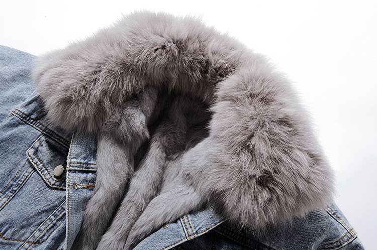 Blå JK123Y Denimjacka med avtagbart foder och krage i päls för wholesale på Faire3