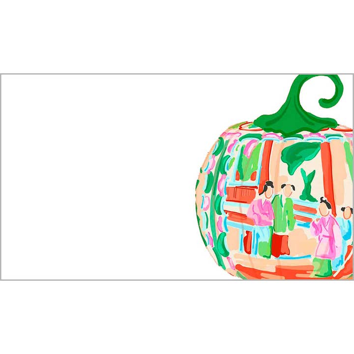 Famille Rose Pumpkin Thanksgiving Place Cards, White for wholesale by Taylor Beach Design