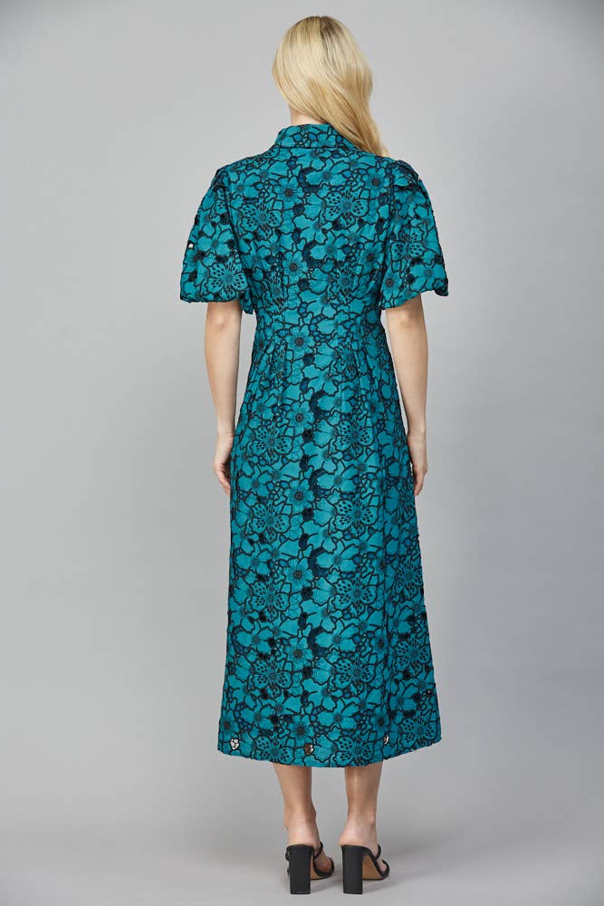 FATE - Wholesale Dress - Women's - PLEATED WAIST HALF BUTTON DETAIL EYELET LACE DRESS FD3546317