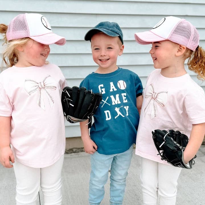 Sweet Wink - Wholesale Screen Printed T-Shirt - Kids - Baseball Bow Short Sleeve T-Shirt - Kids Clothes - Sports4