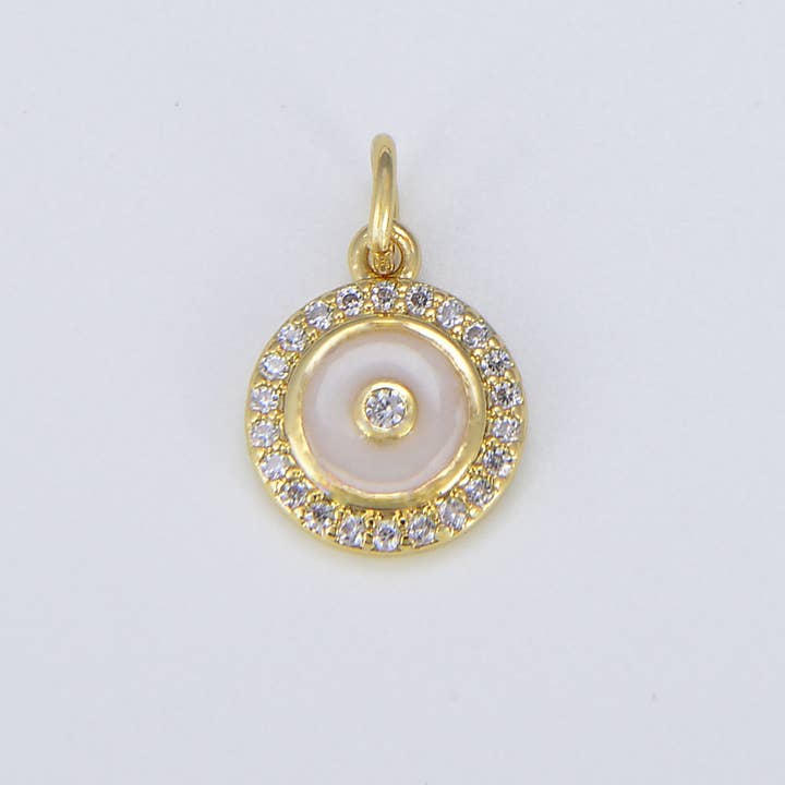 18K Gold White Enamel Round Charm, CP1560 for wholesale by Beads Creation