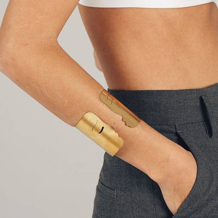 Kiss Statement Gold Wide Cuff Bracelet By Lakaluka Design for wholesale by Laka Luka