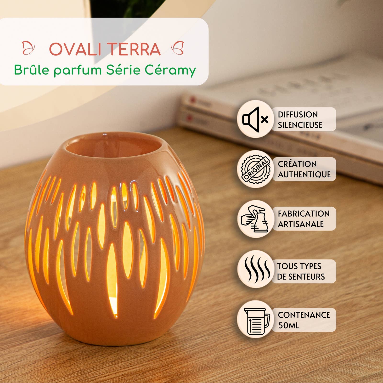 Zen'Arôme - Wholesale Oil Warmer - Ceramic Oval Wax Melter for Scented Wax Melts Terra1