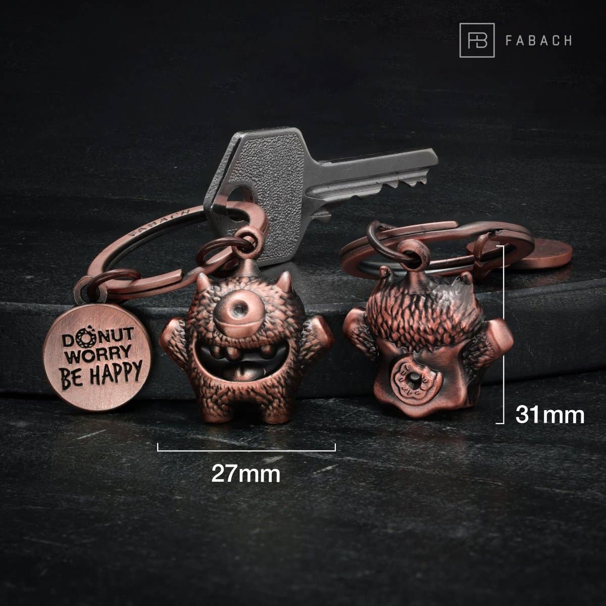 FABACH – Die Schlüsselanhänger-Schmiede – Porta-chaves - Unissexo por atacado – Chaveiro 'Cyklops' de incentivo – monstrinho sorteado com gravação 'Donut worry, be happy!' – amuleto da sorte Kummermampfer8