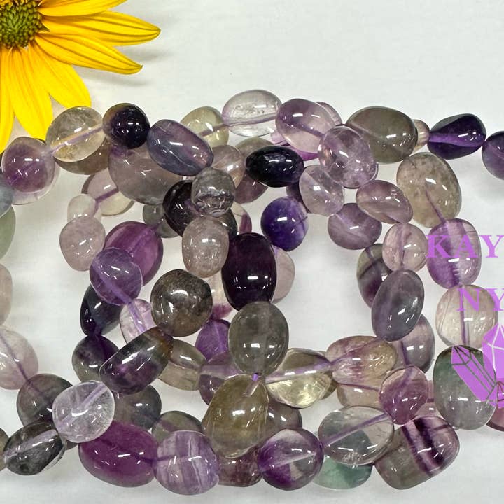Pulsera elástica de fluorita natural pulida para venta al por mayor de KayleeNYC