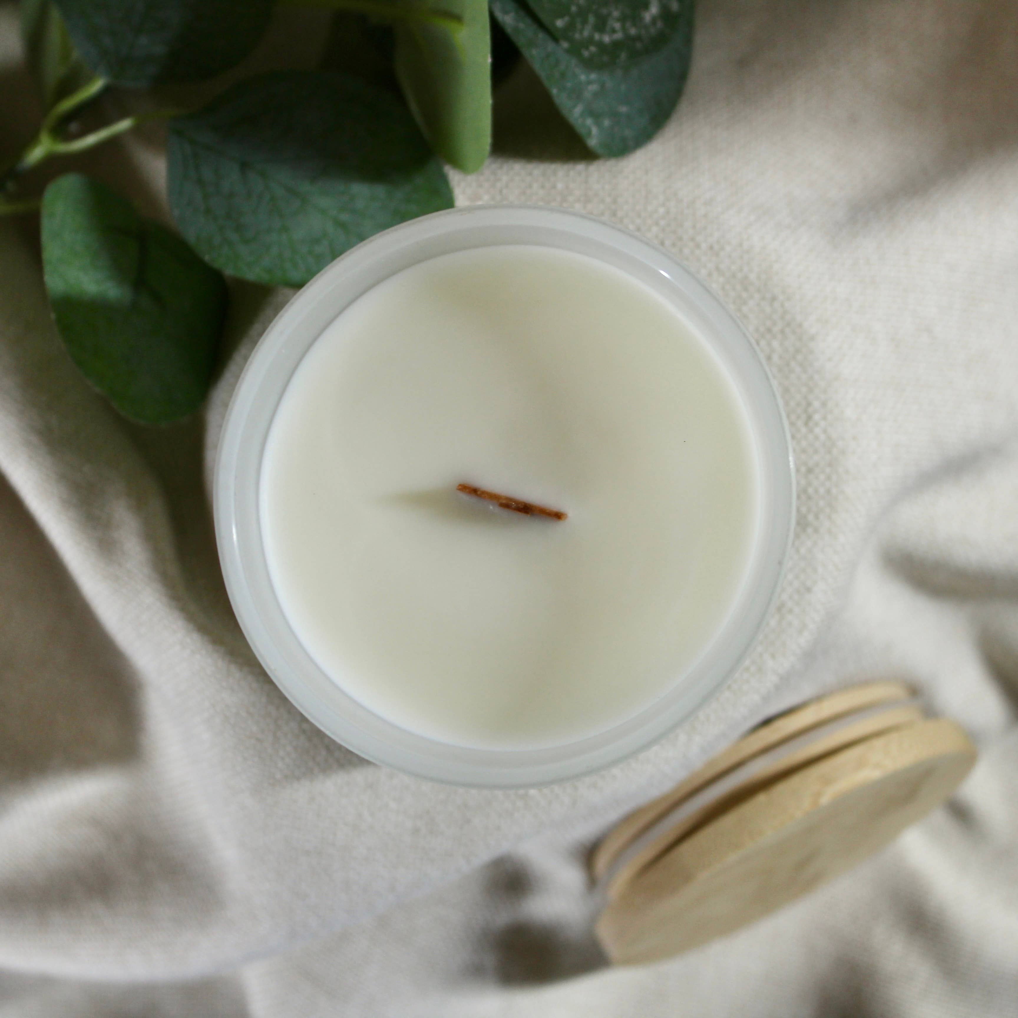 Eunoia Candle Co. - Wholesale Jar/Filled Candle - White Label Soy Candle (Unbranded) 8 oz Glass Jar+ Wood Wick4