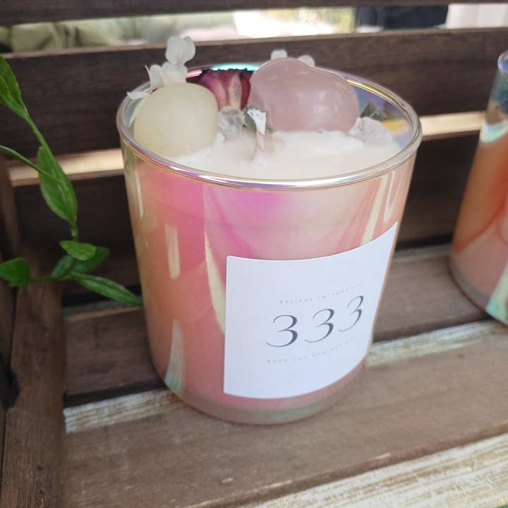moon and mantras - Wholesale Jar/Filled Candle - Angel Numbers Crystal Intention Candle with Healing Crystals9