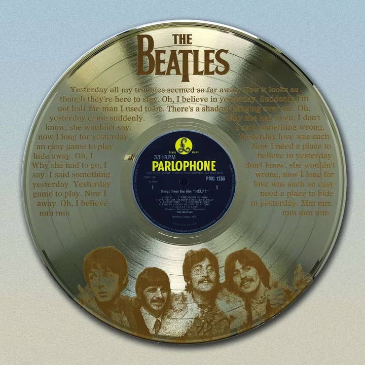 Beatles Gold Lp Record Laser Etched W/ Yesterday Wall Art for wholesale by Gold Record Outlet