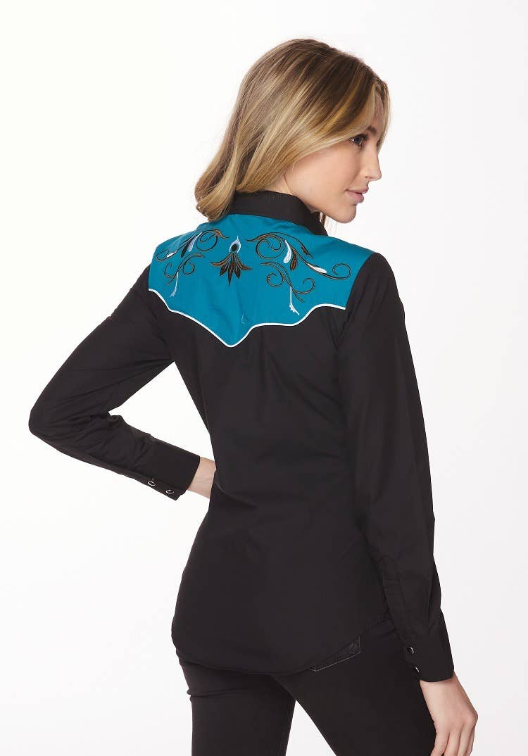 Rodeo Clothing - Vente Chemise à col boutonné – femme - Robe brodée à manches longues d'inspiration western pour femmes7