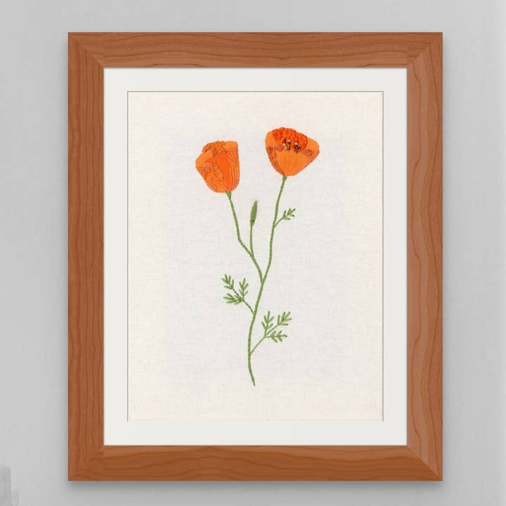 Fine art print of California poppy embroidery for wholesale by Biobroidery