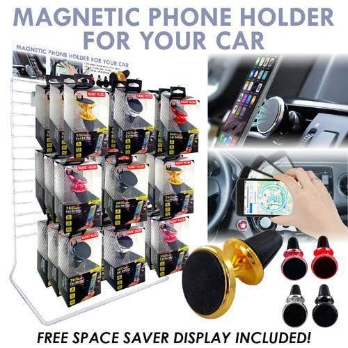 Deluxe Import Trading - Wholesale Retailer Display - Accessories - 24Pc Magnetic Car Vent Phone Holder Display