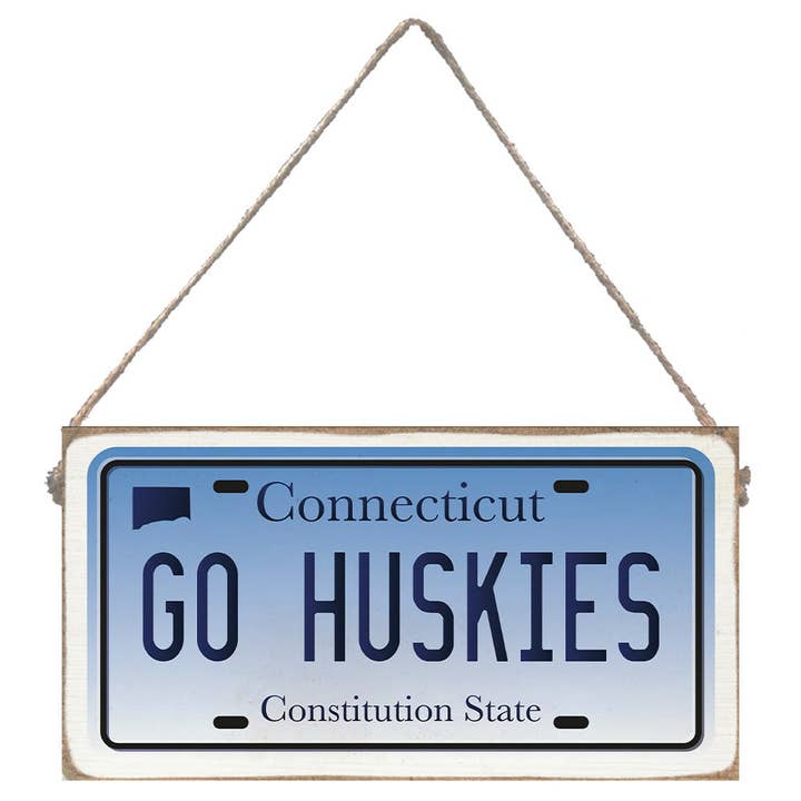 Connecticut Go Huskies License Plate Twine Sign for wholesale by Rustic Marlin Personalized Home Decor