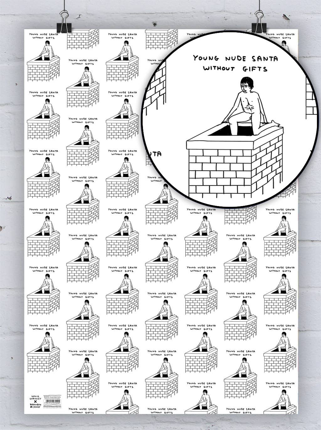 David Shrigley x Brainbox Candy – wholesale Omslagspapper – Roligt julpapper - Naken tomte - Förpackning med 2 vikta ark4