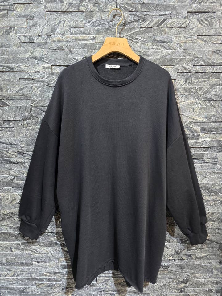 Mid-length cotton sweatshirt, round neck, long sleeves 1182 Black for wholesale on Faire0