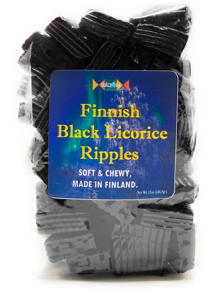 Finnish Licorice Ripples 11oz Bag for wholesale by Dulcefina Chocolate and Sweets
