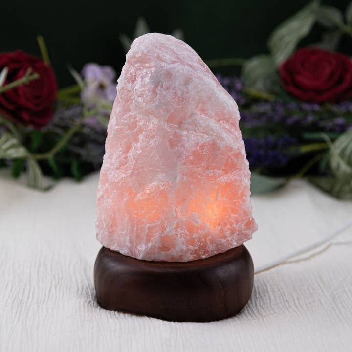 Rough Rose Quartz Lamp. for wholesale by Down To Earth