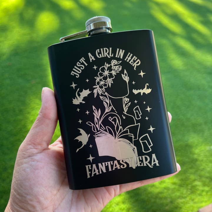Just a girl in her fantasy era | 8oz Flask for wholesale by Write Me Wicked