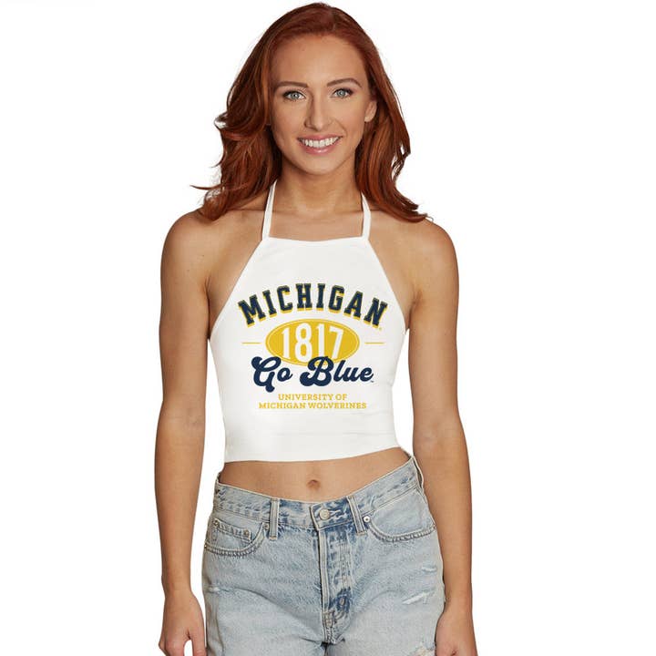 Lojo Collegiate Apparel - Wholesale T-Shirt - Women's - University of Michigan White Halter Top