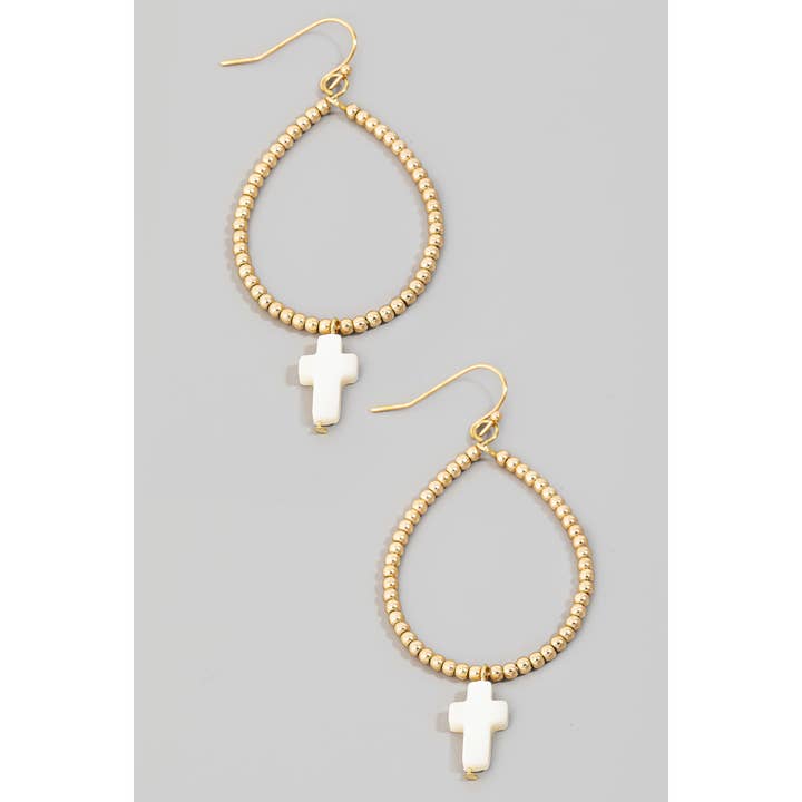 Brincos Seashell Cross Charm com Lágrimas Pegadas por atacado de The Looks by Fame Accessories