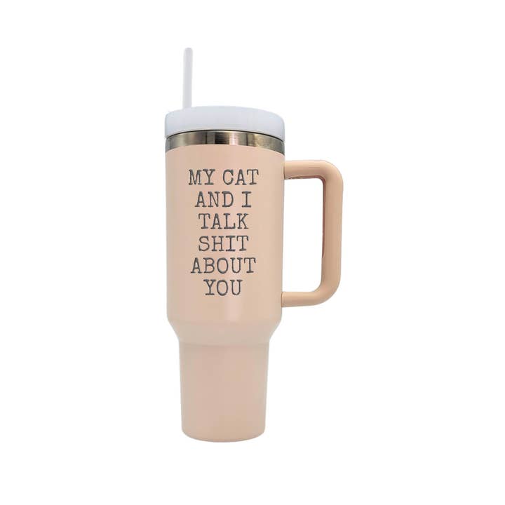 Driftless Studios - Wholesale Insulated Mug/Tumbler - 40 Oz. My Cat And I Handled Insulated Tumbler With Straw