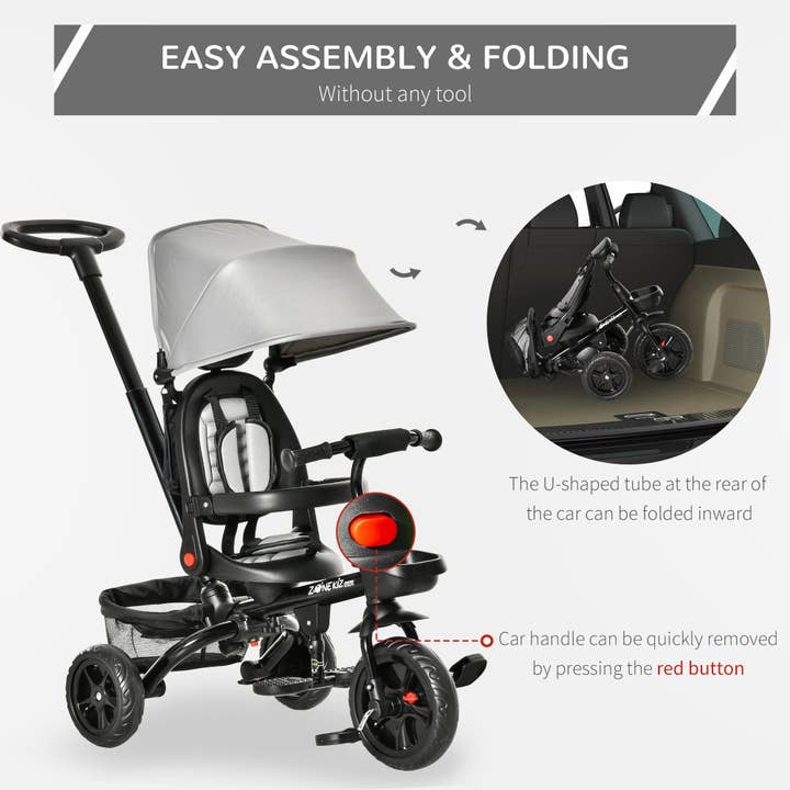 39F Inc. - Wholesale Bike/Scooter - Kids - 4-in-1 Baby Tricycle with Reversible Seat and Canopy, Grey4