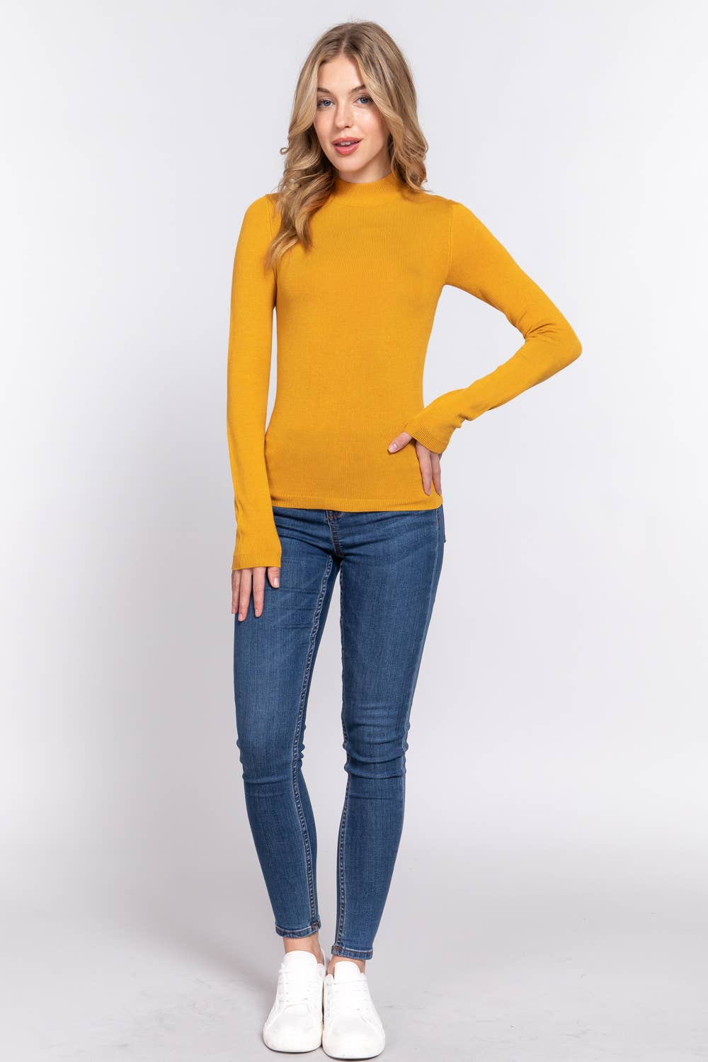 Active Basic | Active USA - Venta al por mayor Jersey de punto - Mujer - Suéter básico de manga larga con cuello simulado3