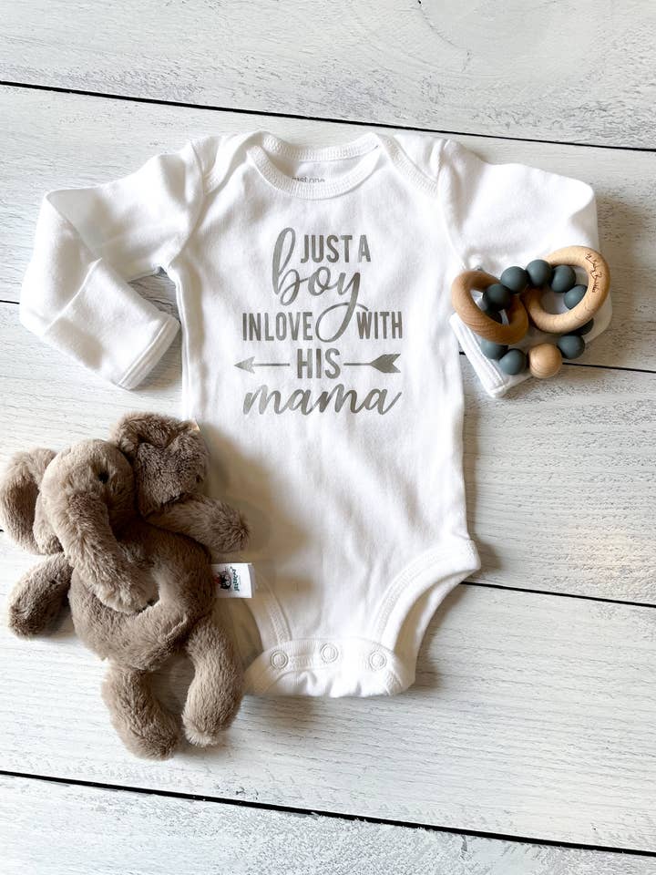 Just a Boy in Love with his Mama Onesie for wholesale by Sugar Cube Lane