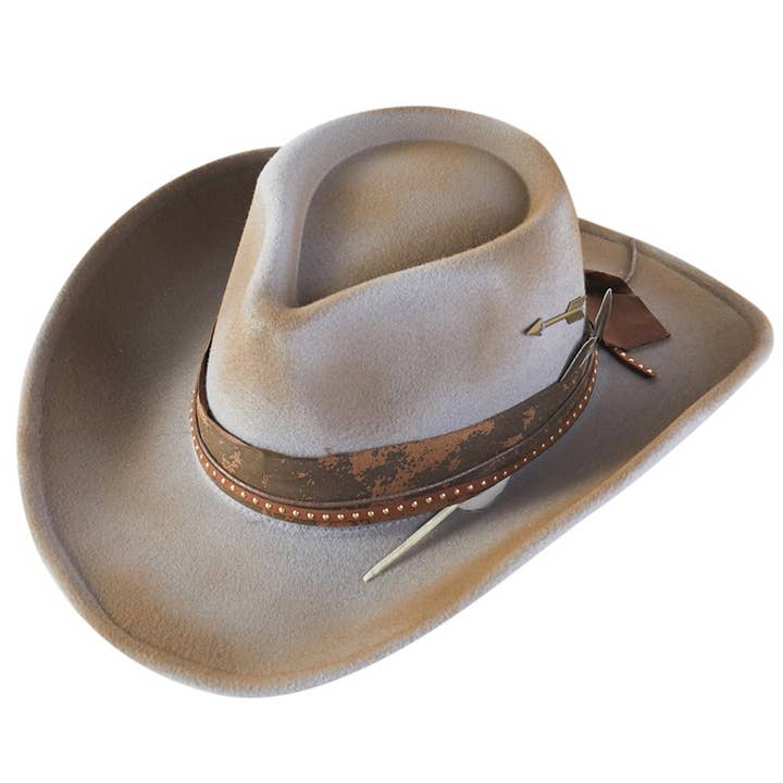 Hana - Wholesale Cowboy Hat - Women's - Distressed Fabric Band Rustic Cowgirl Fedora Hat1