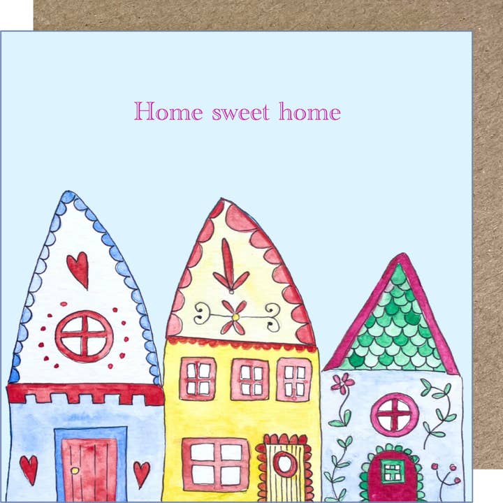K276. Home Sweet Home, Sweet Cottages lykønskningskort for engroshandel hos Kate Downey Art