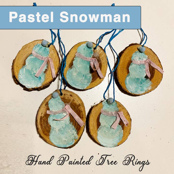 Hand-painted Pastel Snowman 3 in round Tree Ring Ornaments for wholesale by Zen Pots
